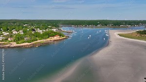 Annisquam village and Annisquam River aerial view in Babson Point in city of Gloucester, Cape Ann, Massachusetts MA, USA.