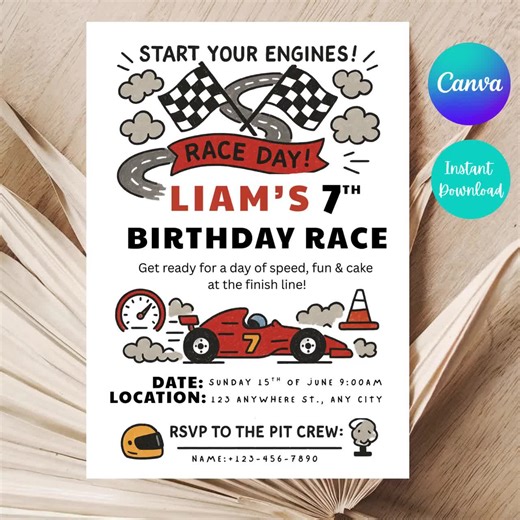 Editable Race Car Birthday Party Printables | Kids Racing Theme Decorations for 1st 2nd 3rd 4th 5th Birthday | Digital Canva Template Bundle - Etsy