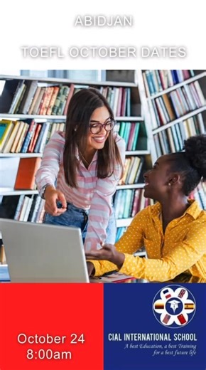 Test of English as a Foreign Language (TOEFL) en COTE D’IVOIRE Calendriers Octobre 2025 auprès de CIAL INTERNATIONAL SCHOOL Tel. 25 20 00 10 50 / 07 07 24 95 25 #englishclass #learningthroughplay #englishvocabulary #learnenglish #learnenglishonline #everyoneシ゚viralシviralシfypシ゚viralシalシ #speakenglish #englishteacher #ImproveEnglish #improveyourenglish #formationprofessionnelle #formationanglais #Abidjan #englishtestpreparation #toeflpreparation #africa #FDFP #entreprise #videoviralシ #videoreelsシ 