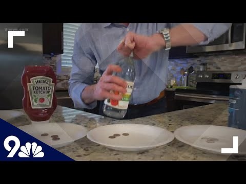 Science experiment: Using taco sauce to clean pennies