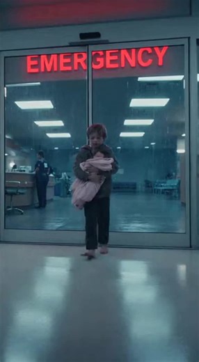 A little boy showed up in the emergency room just after midnight—barefoot, shaking, and holding a baby girl pressed tightly against his chest. What he said next left the entire staff speechless. 😱 😱 The sliding doors of St. Catherine’s Hospital hummed open as 7-year-old Theo Bennett stepped inside. His small frame wobbled beneath the weight of a tiny infant wrapped in a thin pink blanket. His feet were numb and bare on the cold floor, and his lips had turned a frightening shade of blue. Every 