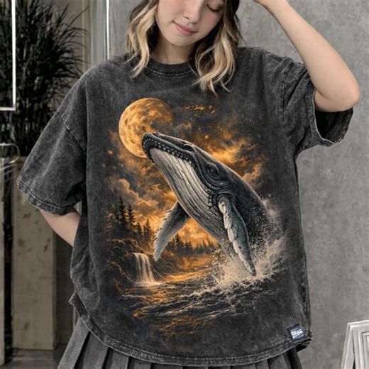 Whale 90s Vintage Style Washed T-shirt, Retro Ocean Humpback Whale Unisex Shirt - Etsy