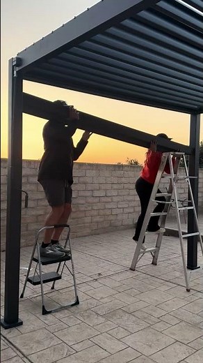 This louvered pergola from Mirador is perfect for sun & shade. Accessory pull down shades too! #diy
