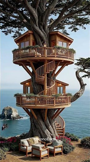 “From Giant Tree to Luxury Treehouse Paradise | Unreal Coastal Build Transformation 🌊🌳”