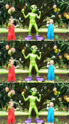 "Green Alien Dance under Mango Tree 🛸🥭 | Funny Alien Kids Video 2025 😂"