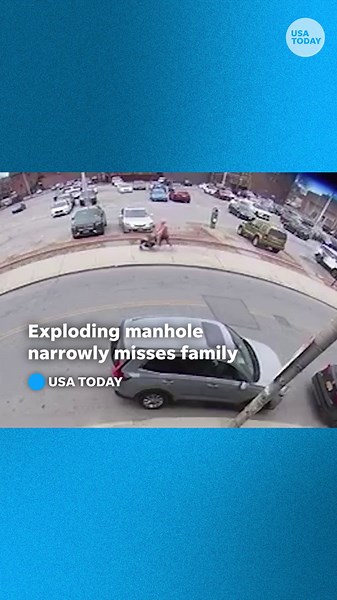 Exploding manhole narrowly misses family on a sidewalk in Poughkeepsie