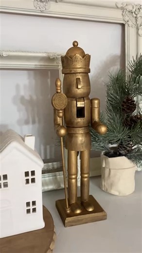 Bes Wilson | Seasonal DIYs & Recipes on Instagram: "Easy DIY Christmas nutcracker made from a wood nutcracker from Michael’s or Hobby Lobby and some black spray paint and antique gold rub n buff 🥰 #christmas #christmasdiy #christmasdecor #nutcracker #christmasdiydecor #diydecor #diy"