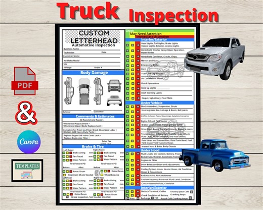Truck Inspection Report: Editable Checklist Template PDF & Canva - Etsy Canada