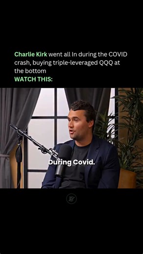 Investing I Finance I Wealth on Instagram: "Triple-Leveraged QQQ (TQQQ) isn’t for the faint of heart. It’s built to amplify the Nasdaq-100’s daily moves, tripling both the gains and the losses. When the world panicked during the COVID crash, most investors fled to cash. But Charlie Kirk did the opposite. He bought TQQQ: betting that tech giants like Apple, Amazon, and Microsoft would bounce back stronger than ever. It was a bold move rooted in conviction: Temporary crashes don’t destroy great bu