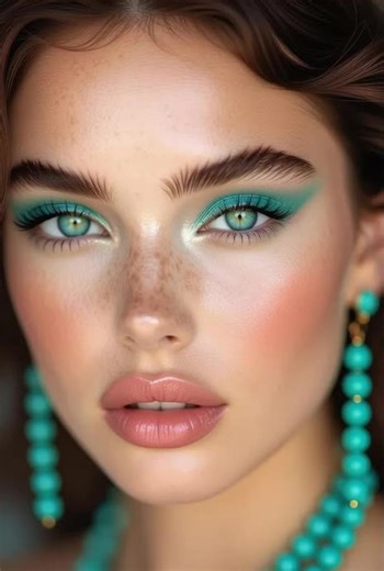 Stunning Teal Makeup Look ✨ Obsessed with this teal eyeshadow and jewelry combo! 💎 Watch how I created this bold look step-by-step. Save this for your next glam session! 👄 #fyp #parati #viral #ElegantStyle #fashion
