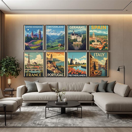 Europe Icons Travel Poster Collection | 8 European Countries Wall Art | Minimal Travel Prints | Digital Download - Etsy