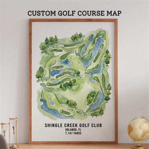 Custom Golf Course Watercolor Map Print, Any Golf Course Wall Art, Golfing Retirement Gift - Etsy