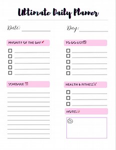 Ultimate Daily Planner Printable | Pink Daily Planner Page | to Do List, Schedule, Health & Fitness | Instant Download PDF - Etsy