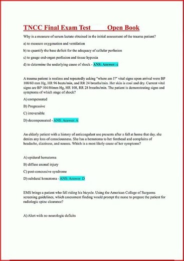 Tncc Final Exam Actual Test Open Book With 100 Correct Answe video