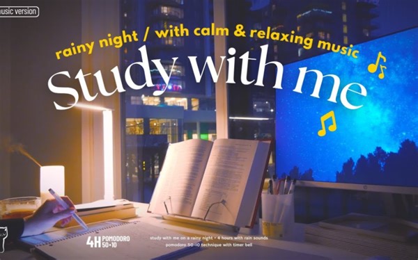 【Celine】STUDY WITH ME｜居家学习4H｜傍晚学习｜实时学习｜轻音乐 下雨声白噪音｜番茄工作法50 10｜with music