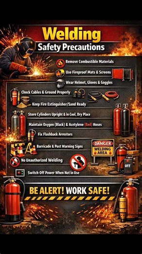 Flying Fire Services Pvt Ltd on Instagram: "Welding Safety Precautions are essential practices followed to prevent accidents, injuries, and fire hazards during welding by using proper protective equipment, maintaining a safe work area, and handling tools and gases correctly. Be Alert. Work Safe. 🔥🛠️ #FireFighting #firedepartment #safetyfirst"