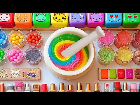 Satisfying Slime ASMR 🌈 DIY Making Rainbow Glossy Slime with Makeup Eyeshadow Playdoh Glitter #505