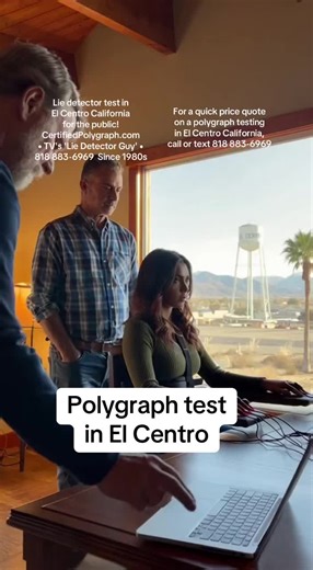 A polygraph test in El Centro California! Testing is confidential and is available to the public. YOU can write the main questions to be used for testing. Your lie detector test in El Centro measures & compares microscopic changes to a person's blood, sweat and breathing as they answer a series of Yes or No questions. That is the same as polygraph tests used by police departments and the FBI to test persons seeking employment with them. Perhaps first telephone 818 883-6969 for a free private con