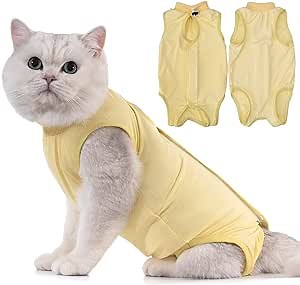 Avont Cat Recovery Suit - Kitten Onesie for Cats After Surgery, Cone of Shame Alternative Surgical Spay Suit for Female Cat, Post-Surgery or Skin Diseases Protection -Yellow(S)
