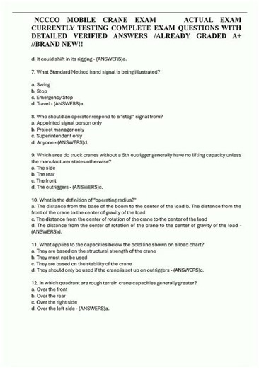 NCCCO MOBILE CRANE EXAM ACTUAL EXAM CURRENTLY TESTING COMPLETE EXAM QUESTIONS WITH DETAILED VERIFIED