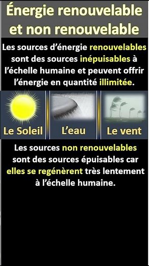 Les sources d'énergie renouvelable et les sources d'énergie non renouvelable.
