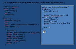 C program to Store Information of 10 students Using Structure.