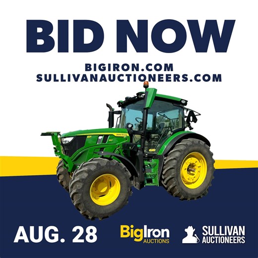 17 reactions |  John Deere Partnership Auction – Aug 28!  Late model farm & construction equipment are up for bid! ✅ Unreserved & lien free  Multiple locations  Bidding starts closing at 10 AM Central Click "Learn More" to see all lots and start bidding! #BigIronAuctions #JohnDeere #FarmEquipment #ConstructionEquipment | BigIron Auctions | Facebook