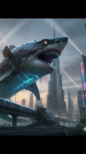 Mutant Shark Wrecks Buildings with Its Tail! #world #MutantShark #CityDestruction