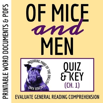 Of Mice and Men Chapter 1 Quiz and Answer Key | Reading Comprehension Worksheet