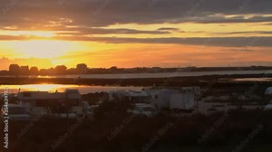 A caravan park on the banks of the Ria Formosa, overlooking the sunset and the beaches. Faro Portugal