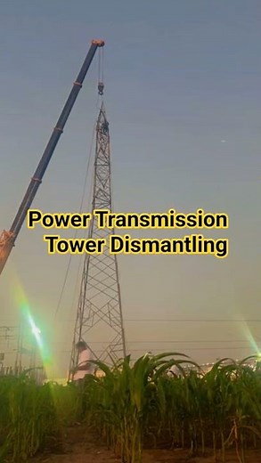 Power Transmission Tower Dismantling Process. Electrical Tower work.