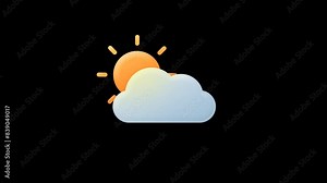 Weather icon, cloud and sun animation. Alpha channel, transparent background. 4K resolution