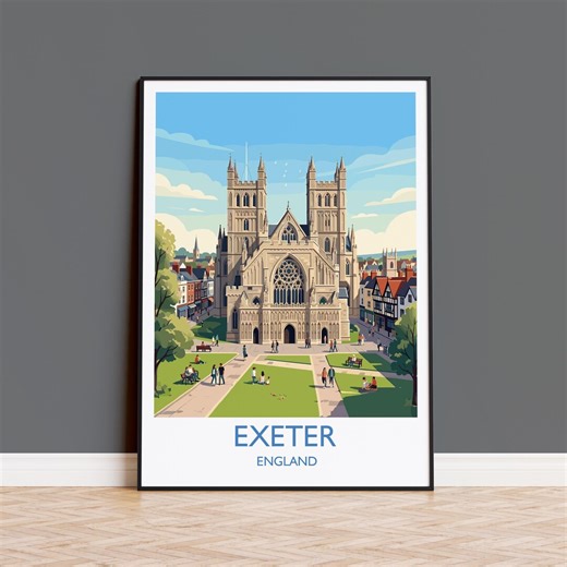 Exeter Cathedral Travel Poster, Exeter Devon Wall Art, Historic England City Print, Gothic Architecture Illustration, UK Decor, Exeter Gift - Etsy UK