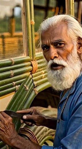 Old Man Builds a Giant Bamboo Bus from Scratch 🚌🌿#satisfying #diy #ai #trending