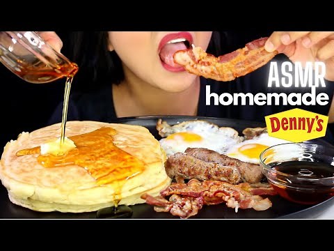 ASMR DENNY'S GRAND SLAM Breakfast CopyCat EATING SOUND -PANCAKE, BACON, SAUSAGE and EGGS MUKBANG