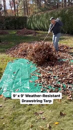 This 9’ x 9’ Weather-Resistant Tarp features a built-in soft-grip drawstring rope, which allows for easy hauling of leaves, mulch, & more. Also great for covering patio furniture and other items around your yard. Only $12.99 at #HarborFreight. #tarp #leaves | Harbor Freight