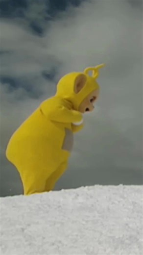 Precious winter moments like this 💛❄️ Video: Laa-Laa, the yellow Teletubby, holds a small snowball and places it on the ground. | Teletubbies