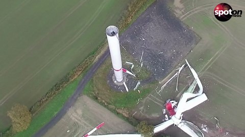Wind turbine breaks off and crashes onto field