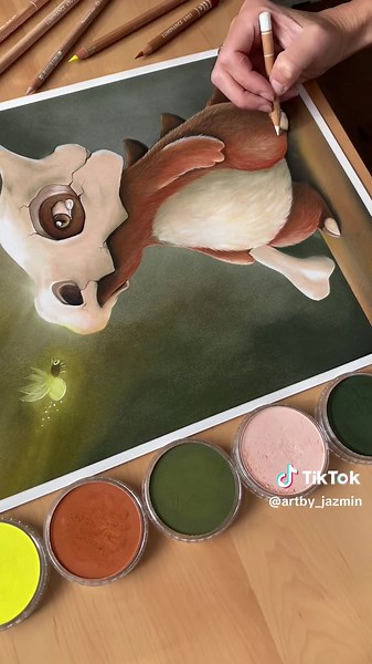 Cubone drawing 🦴🤎 „Light in the Darkness“ ✨ I‘m using Pastell for the whole drawing for the first time 🫣😅 only some little final touches with colored pencils at the end ✍🏼 what do you think? #pokemon #pokémon #pokemontiktok #cubone #pastell #pasteldrawing #pencildrawing #art #artistsoftiktok #foryou #fy #fyp