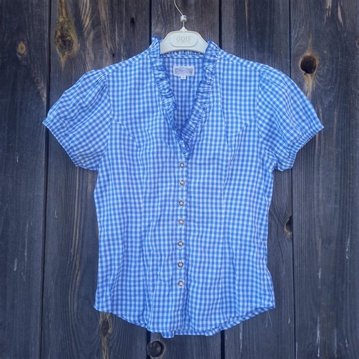 Blue Dirndl Blouse Vintage Womens Trachten Western Clothes Women National Folk Crop Oktoberfest Cotton Tyrolean Austrian Festival Clothes S - Etsy