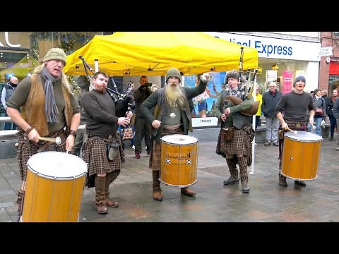 Scottish street band Clanadonia play "Hamsterheid" during St Andrew's Day celebrations in Perth 2018