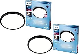 PHILIPS LED Flush Mount Ultra Thin Black Ceiling Light 2-Pack Bright White (3000K) 1500 Lumen (22W = 100W) No Bulbs Required