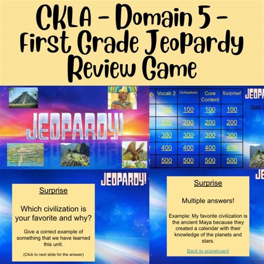 CKLA Domain 5 Jeopardy Review Game, Early American Civilizations | 1st Grade