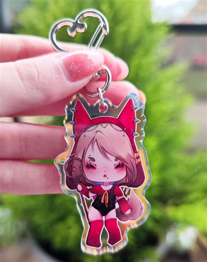 Chibi Keychain With Holographic Background - Etsy