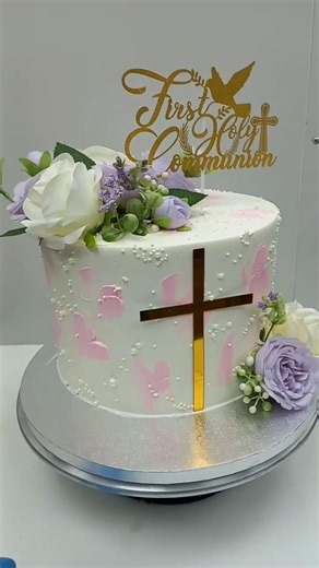 First holy communion cake #beautiful #first #holy #cake #birthday #cakedecorating #flowers #yt