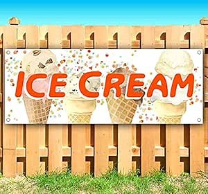 Ice Cream Banner 13 oz | Non-Fabric | Heavy-Duty Vinyl Single-Sided With Metal Grommets