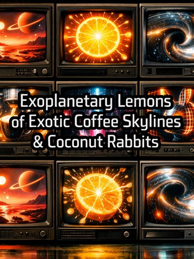 ▲ Exoplanetary Lemons of Exotic Coffee Skylines & Coconut Rabbits Pressure triggered a directional rewrite. Course correction executed immediately. Output increased. Acid-bright orbital groves radiate with cultivated intensity, each sphere arranged in disciplined formations that communicate surplus through structure rather than decoration. Parallel colour bands extend across the upper field in strict intervals while dense dot matrices stabilise the visual plane with instrument-grade authority. O