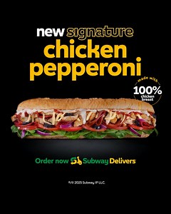 New Signature Chicken Pepperoni. The perfect pairing of tender chicken strips and pepperoni. | Subway Australia