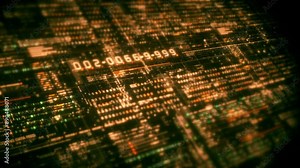 Futuristic screen display matrix, hi-tech digital data telemetry with encrypted numbers, display dynamic background for computer desktop screen display format