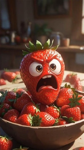 Angry Cartoon Strawberry #amazing #viral #beautiful #fruit